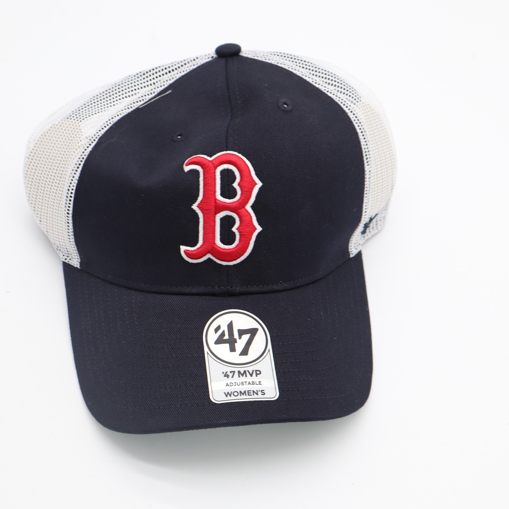 47 Brand Boston Red Sox Womens MVP Trucker Hat Navy Blue White Adjustable Cap